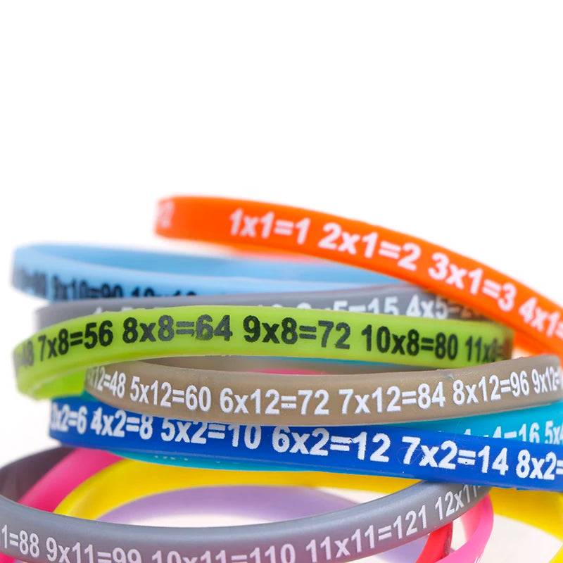 12-Pack Times Table Multiplication Practice Silicone Wristbands | Free Shipping