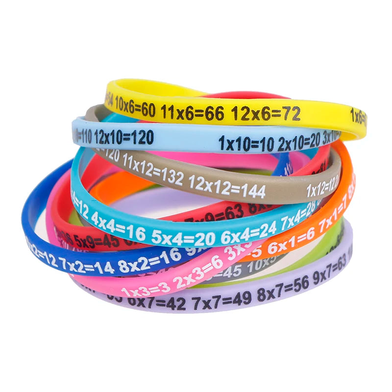 12-Pack Times Table Multiplication Practice Silicone Wristbands | Free Shipping