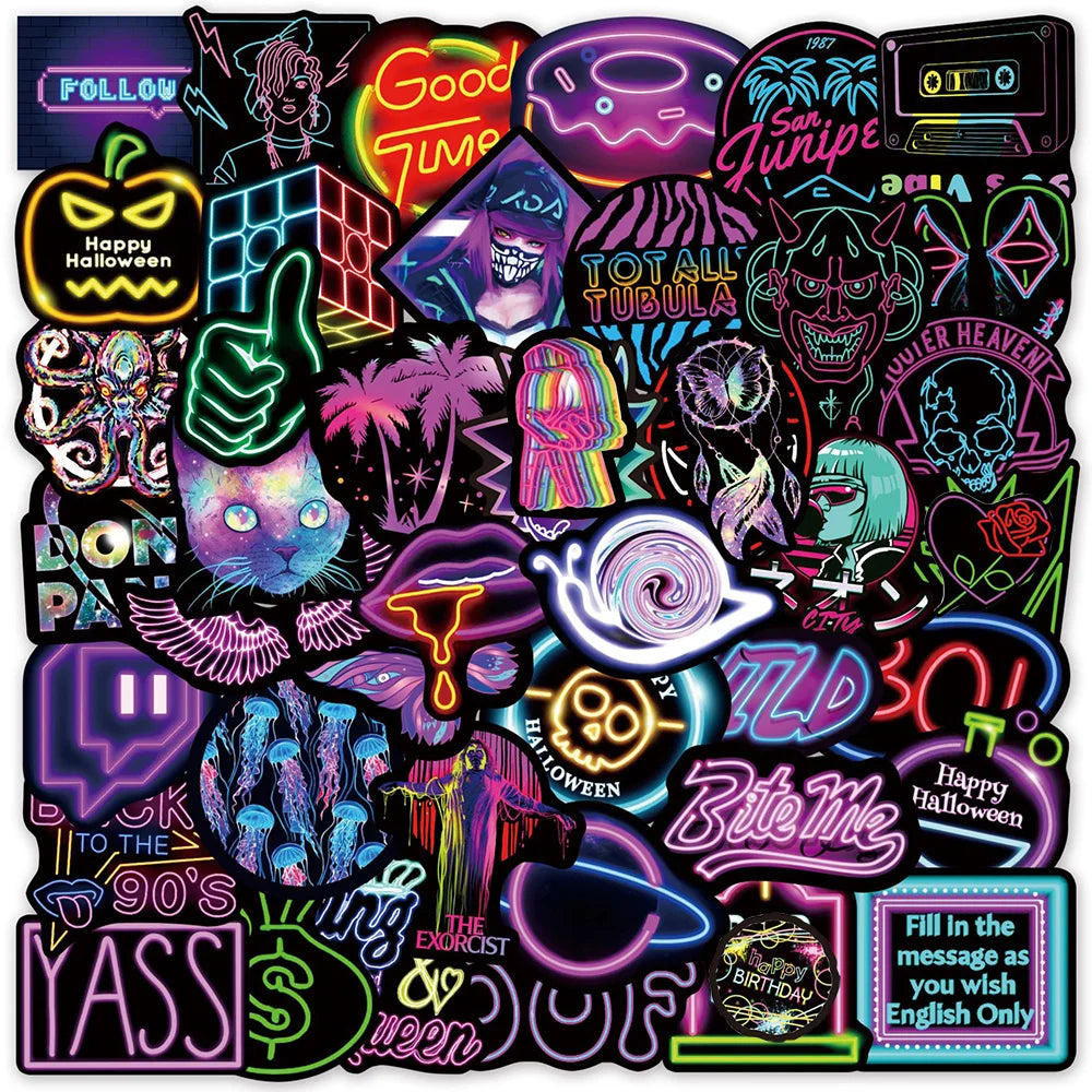 Neon Light Stickers 50 Pack | Free Shipping