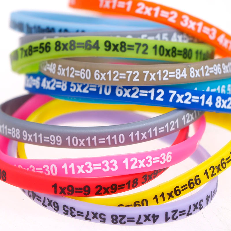 12-Pack Times Table Multiplication Practice Silicone Wristbands | Free Shipping