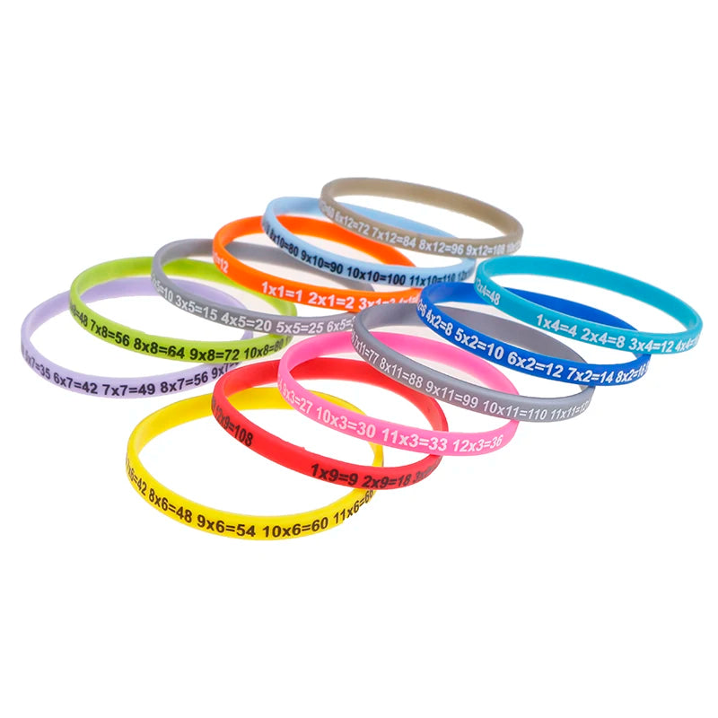 12-Pack Times Table Multiplication Practice Silicone Wristbands | Free Shipping