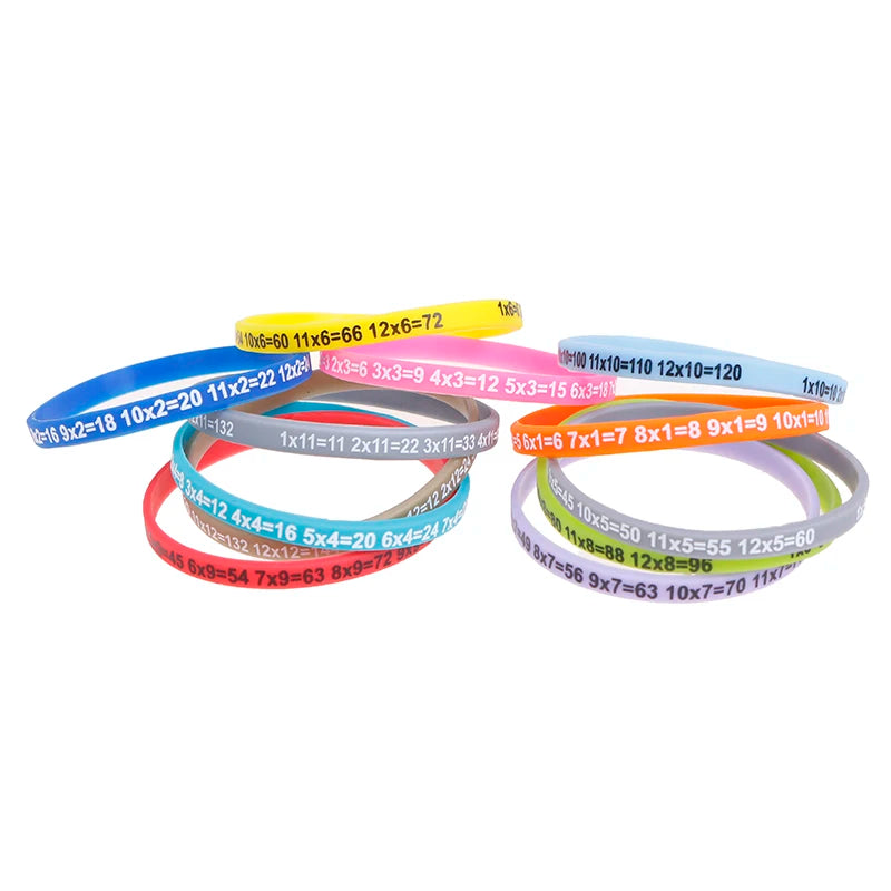 12-Pack Times Table Multiplication Practice Silicone Wristbands | Free Shipping