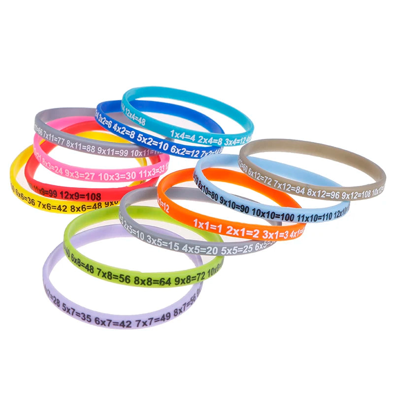 12-Pack Times Table Multiplication Practice Silicone Wristbands | Free Shipping