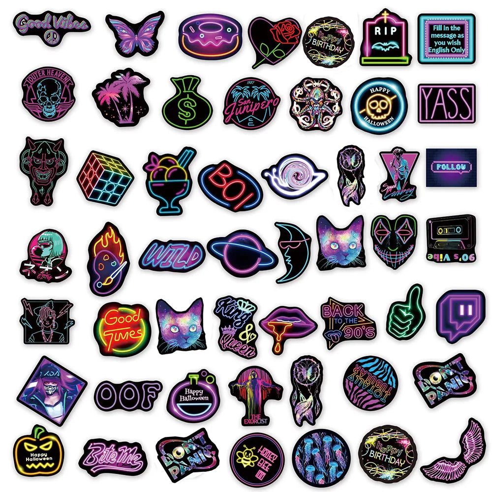 Neon Light Stickers 50 Pack | Free Shipping